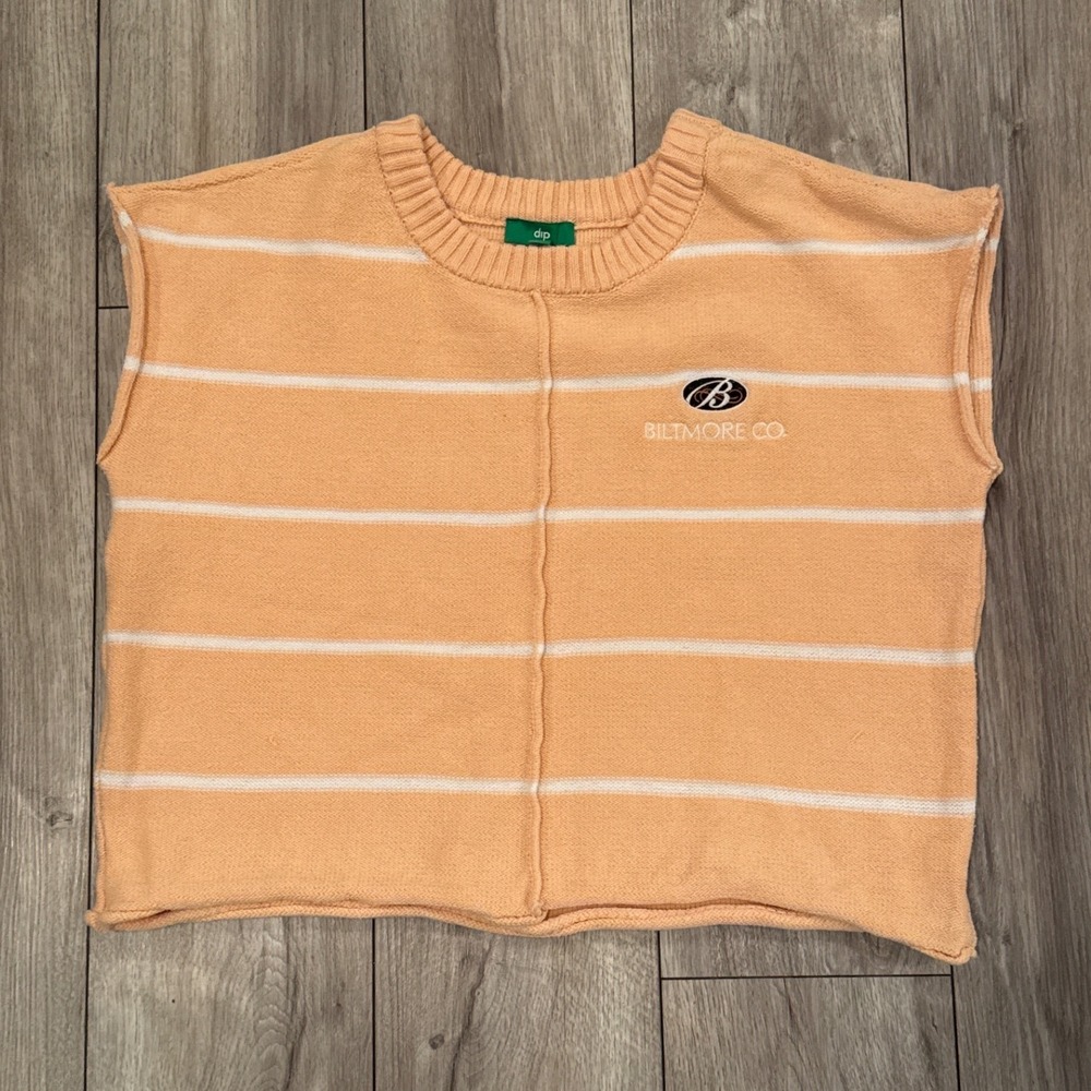 DIP Biltmore Co Orange‎ White Striped Sweater Vest Women's Size L